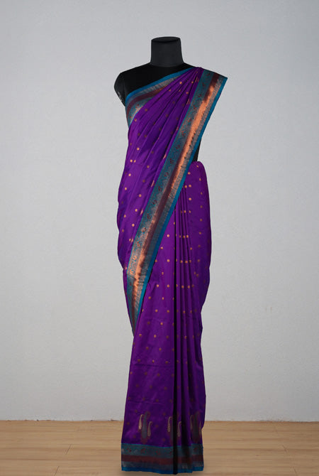Purple & rama green soft silk banarasi saree