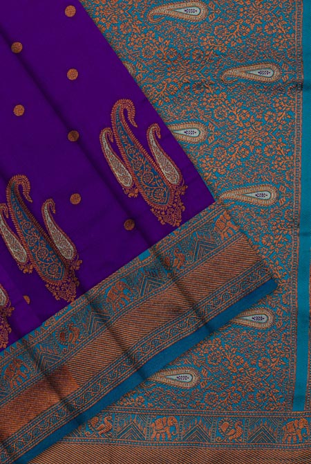 Purple & rama green soft silk banarasi saree