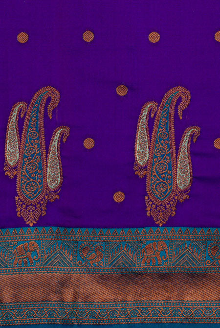 Purple & rama green soft silk banarasi saree