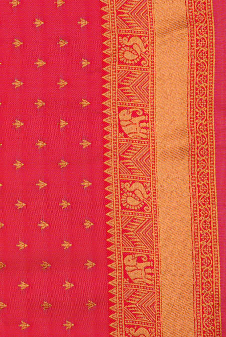 Ivory white & red soft silk Banarasi saree