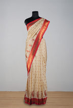 Ivory white & red soft silk Banarasi saree