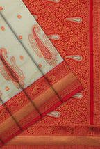 Ivory white & red soft silk Banarasi saree