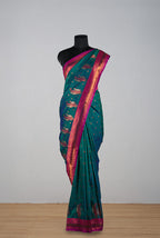 Teal green & pink soft silk banarasi saree