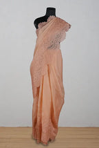 Light peach organza scallop saree