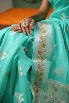 Sea green moonga silk banarasi saree