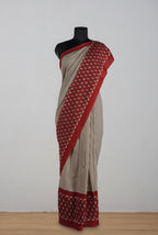 Rust red-beige jaipur ajrak modal saree