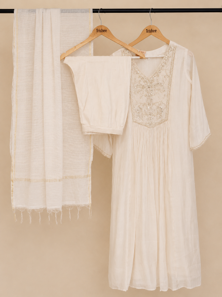 Cream cut work kurta set with duppata