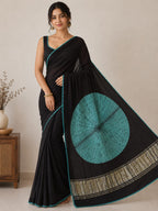 Black with turquoise modal shibori saree