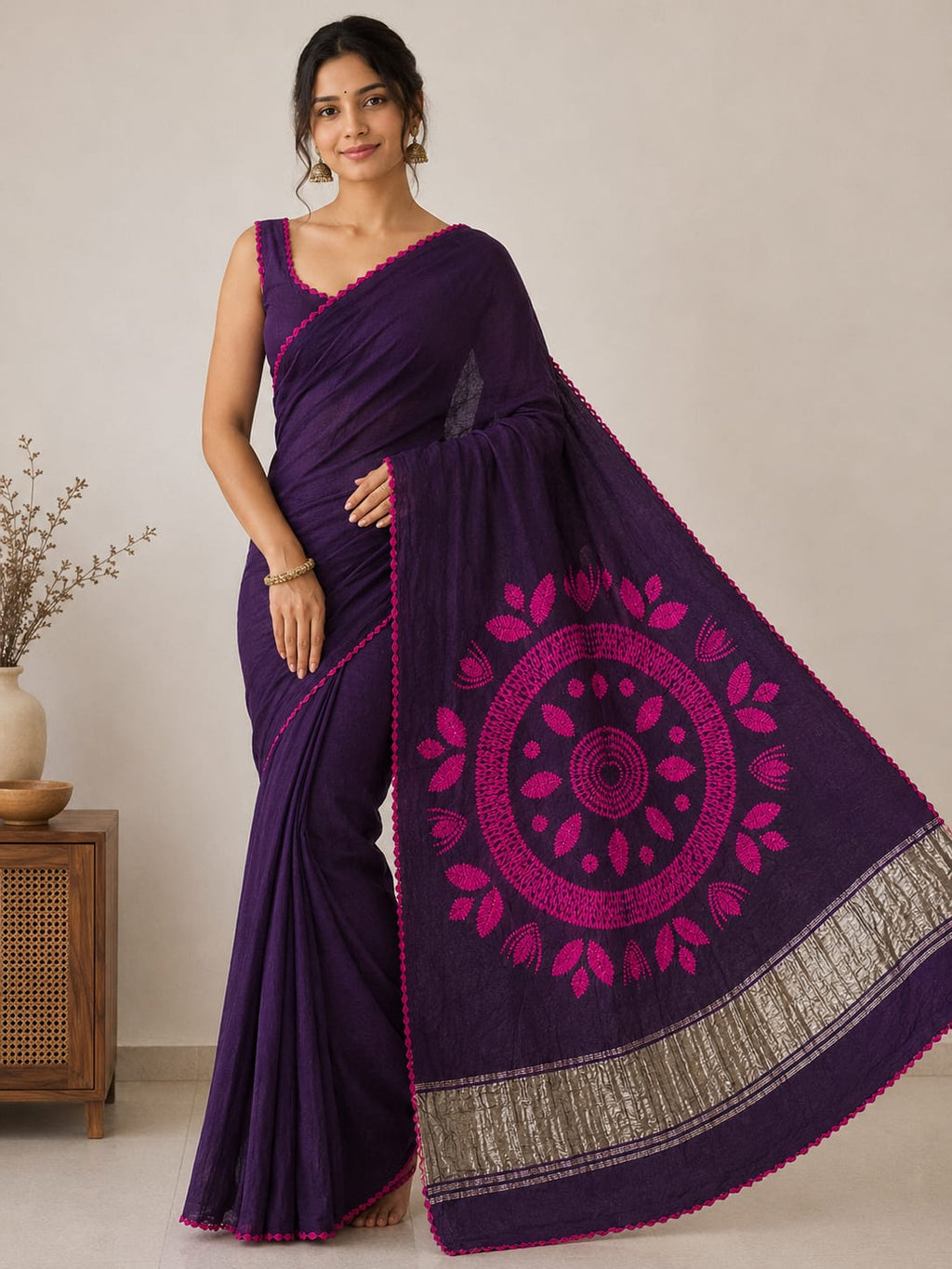Dark purple with raani modal shibori saree