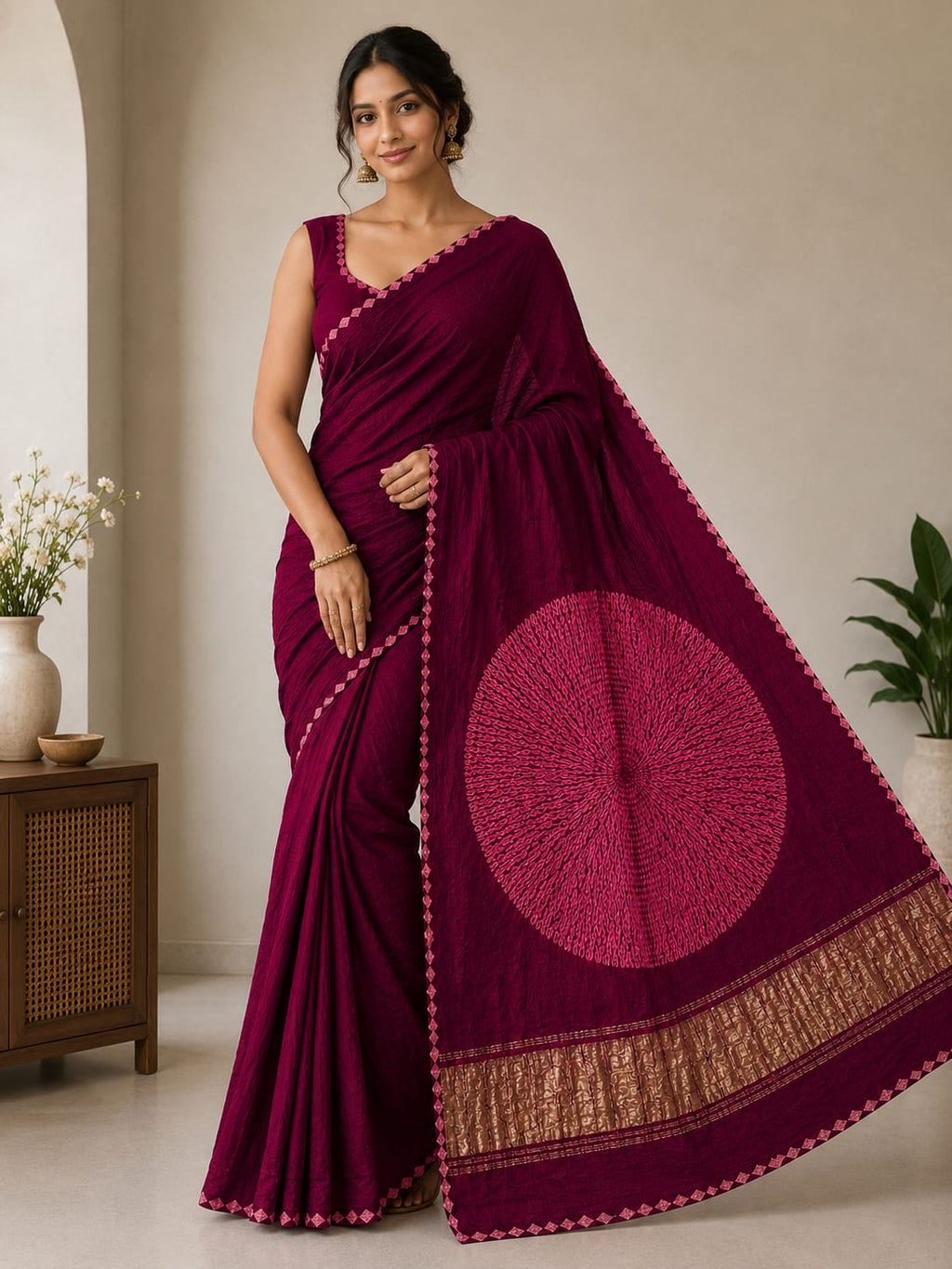 MAROON PEACH MODAL SHIBORI SAREE