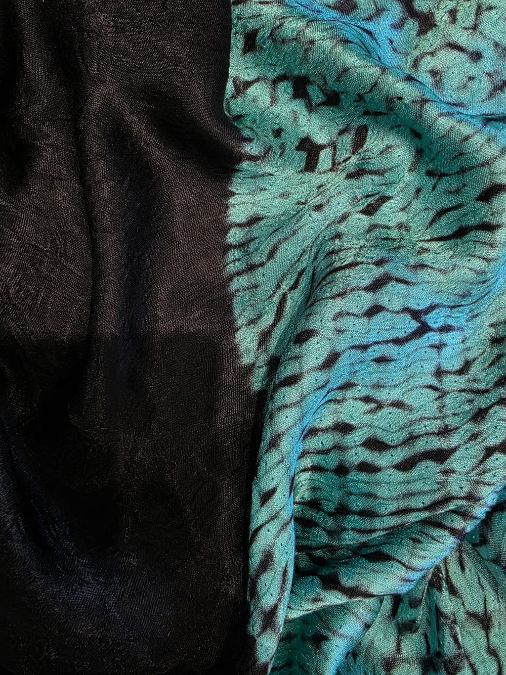 Black with turquoise modal shibori saree