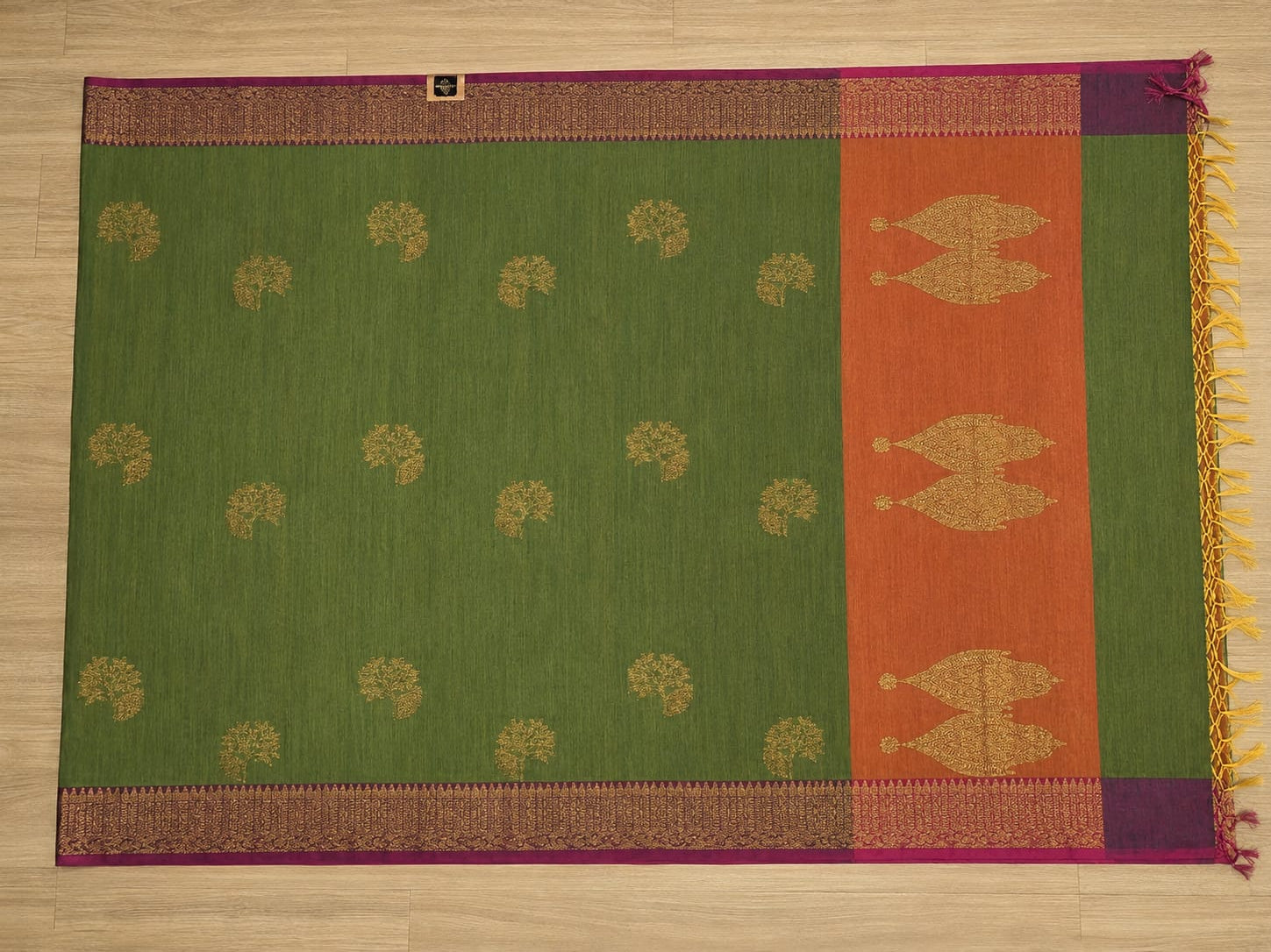 Green magenta jute cotton saree