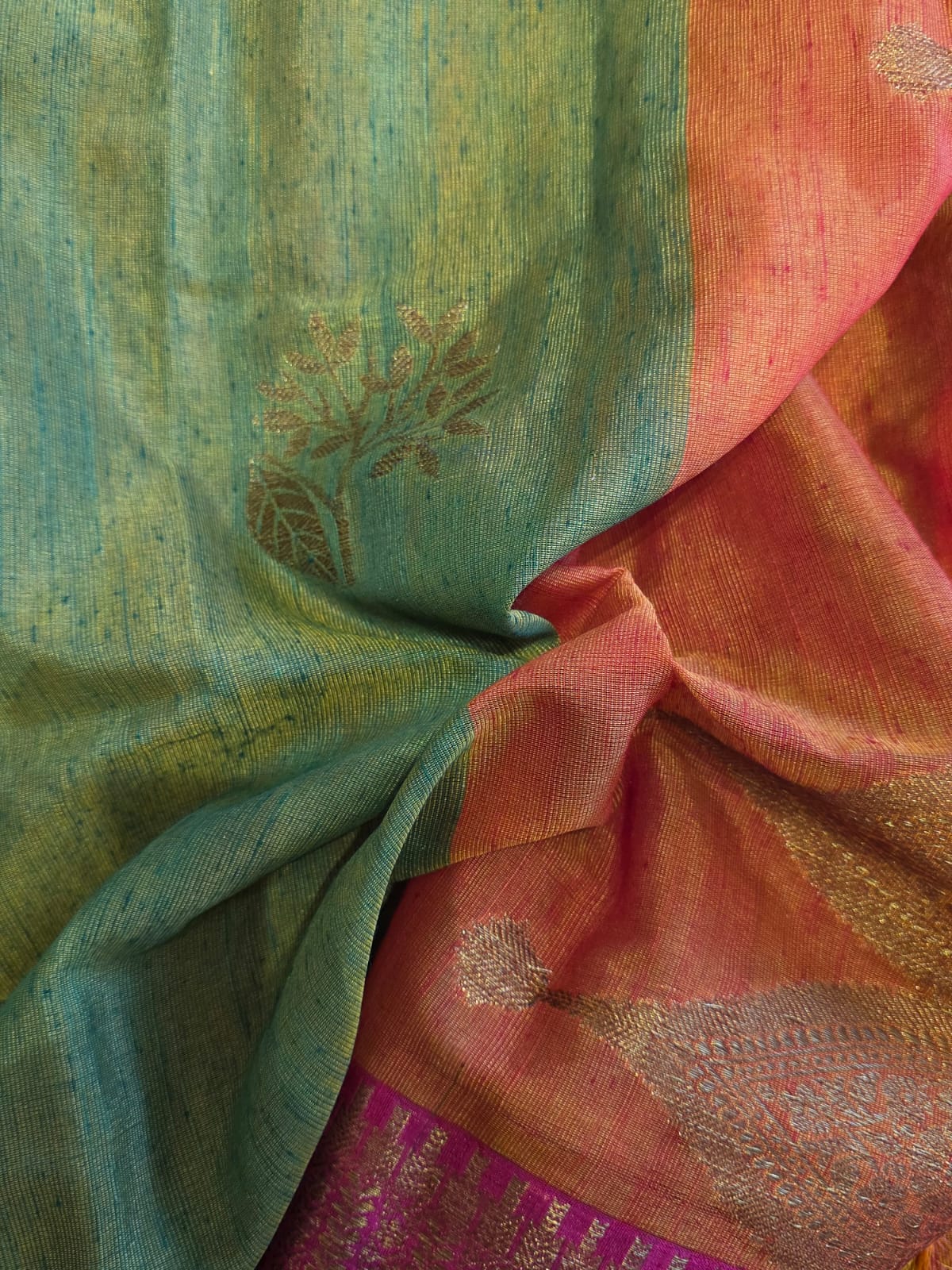 Green magenta jute cotton saree