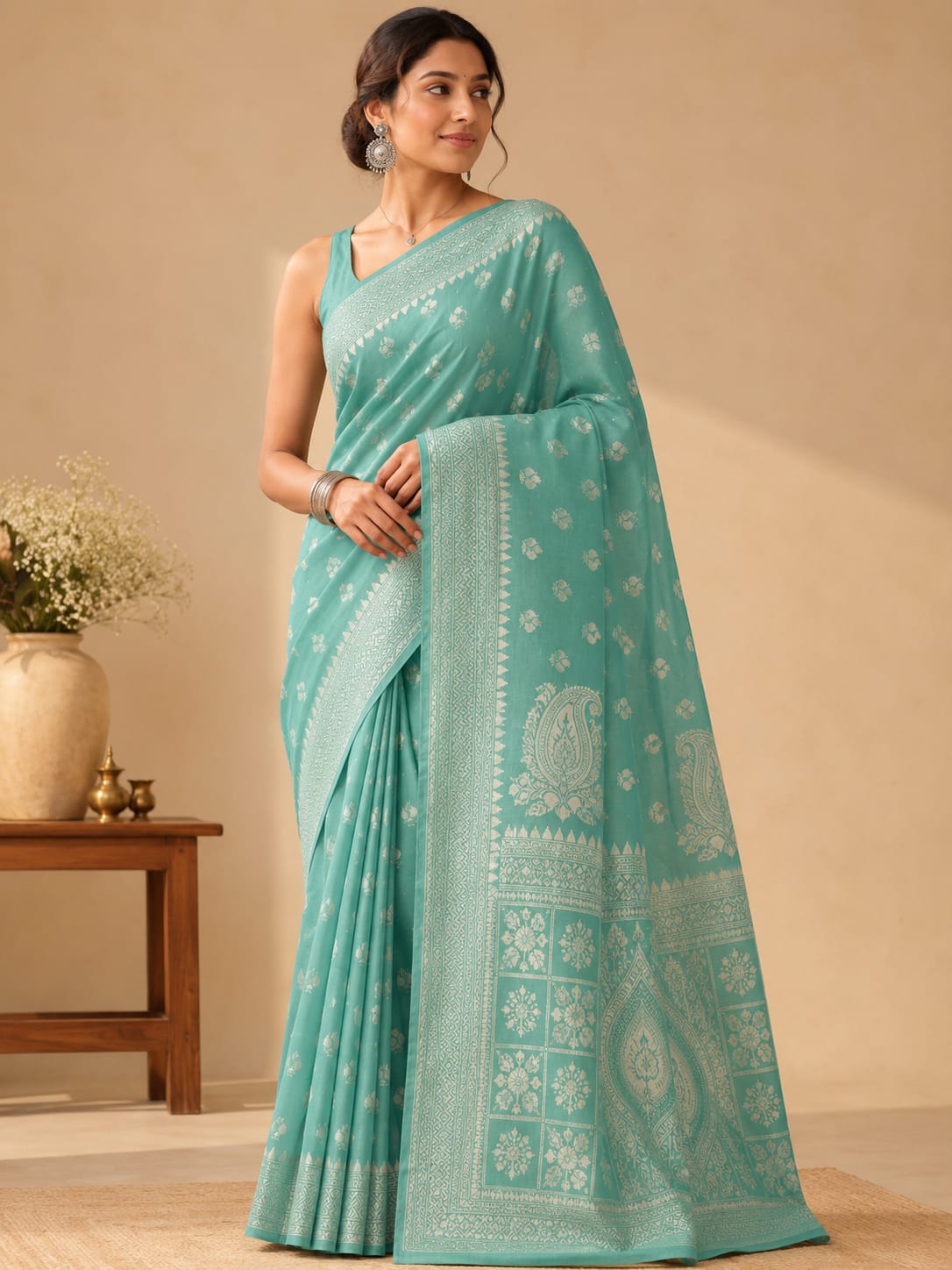 Green banarasi linen saree