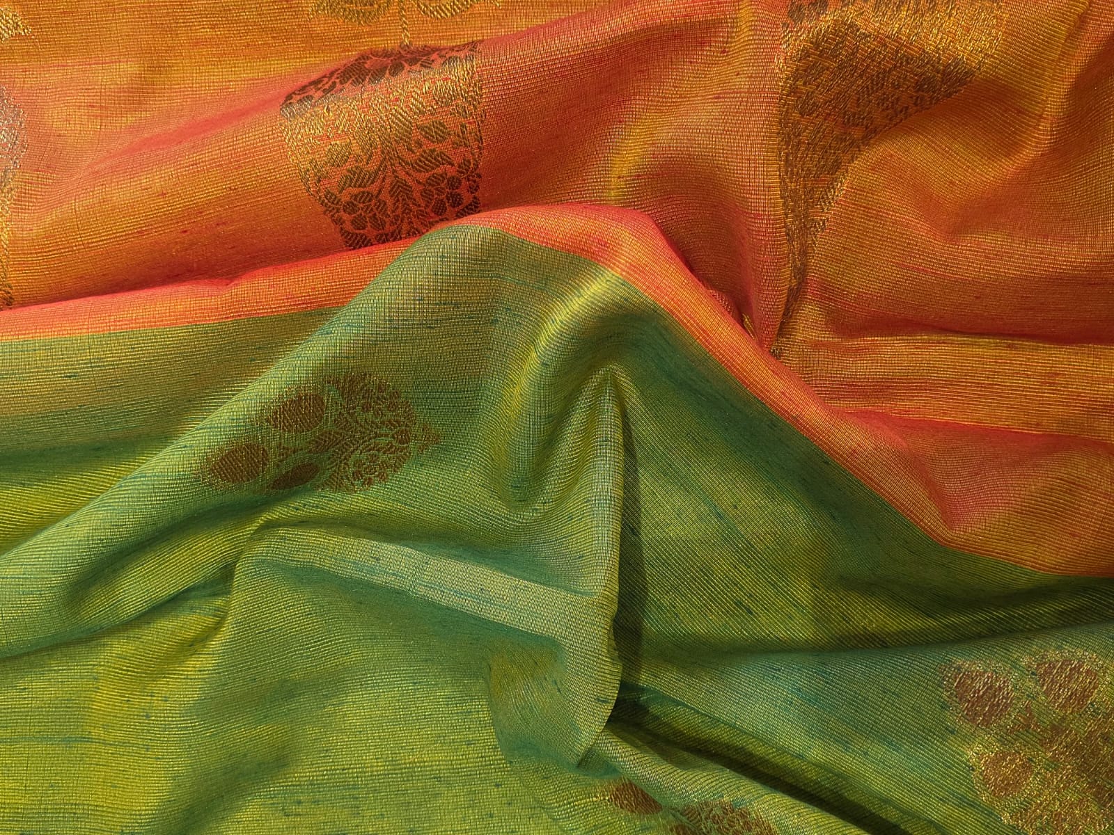 Green magenta jute cotton saree