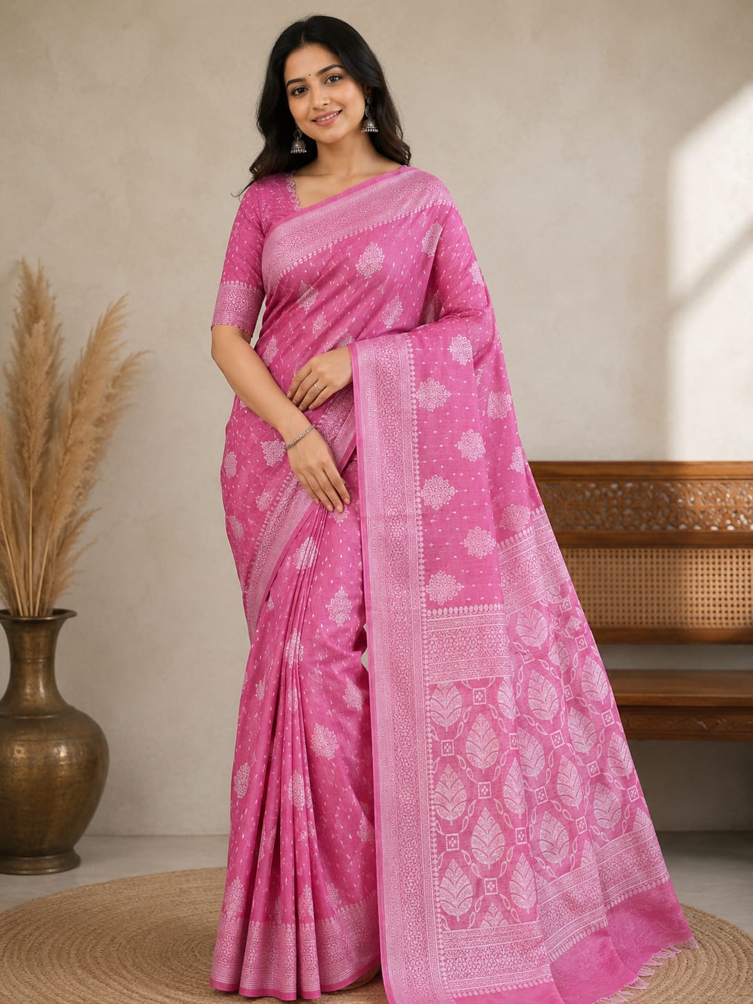 Pink banarasi linen saree