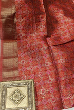 Cream and red patola palav semi tusser saree