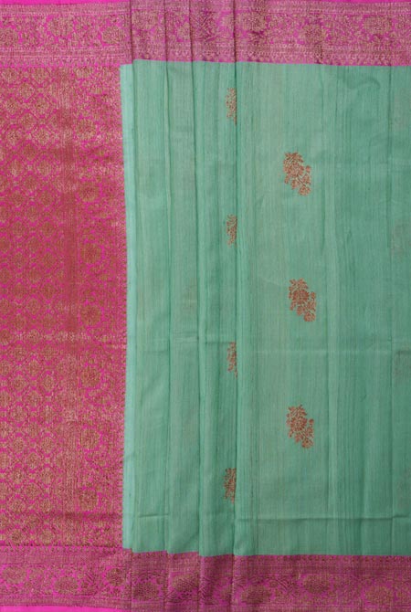 Green with pink border Banarasi tussar silk saree