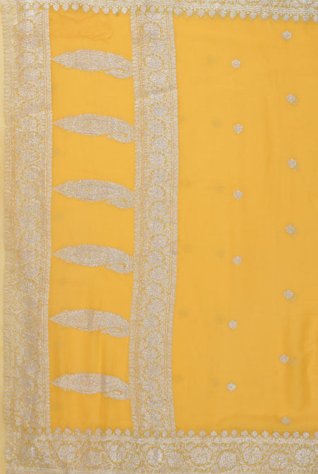Yellow banarasi chiffon saree